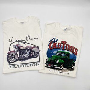 Lot 2 Gildan Mens T-shirts American Classic Motorcycle & Old Time Truck  Size XL